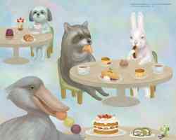 animals eating cake