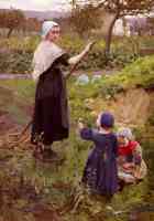 a mother with her daughters in the kitchen garden