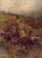 cavaliers and roundheads crossing brooke on horseback
