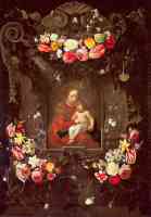 garland of flowers with the virgin and child