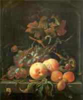 still life with peaches grapes and apricots