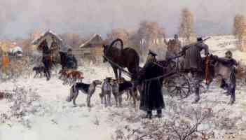 soldiers dogs horses and carts in the snow