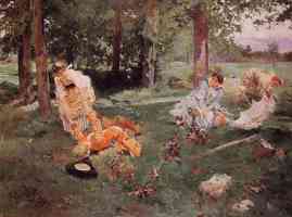 elegant figures in a summer garden