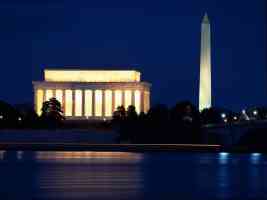 lincoln memorial and the needle at night