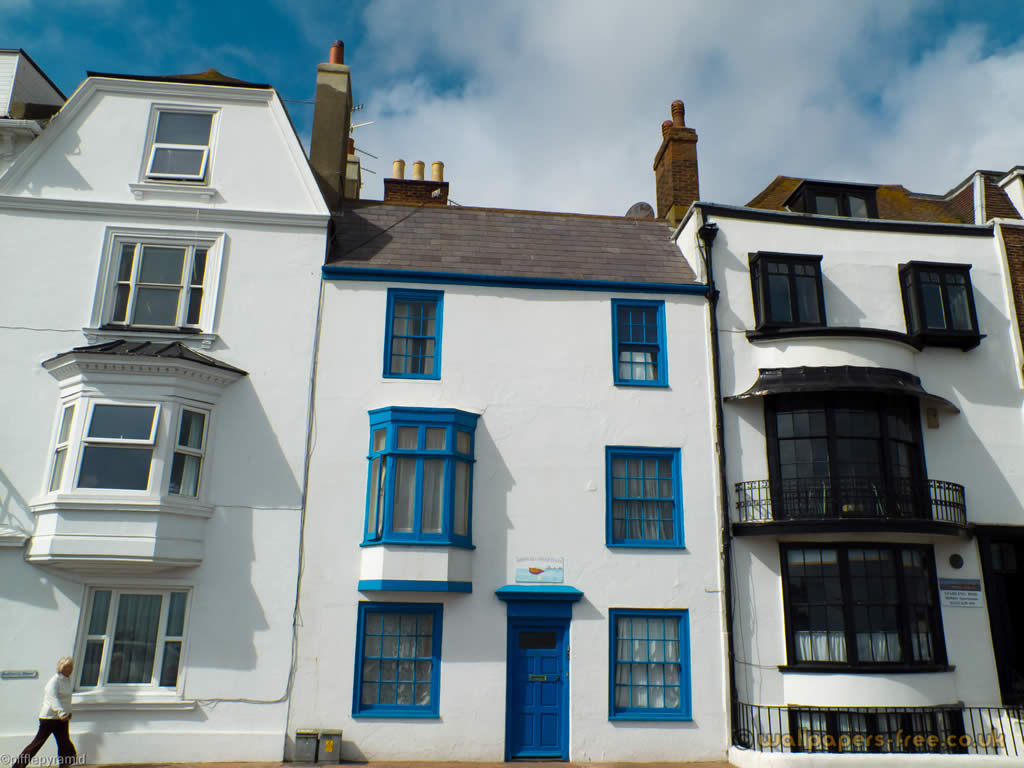 House With Blue Windows  Wallpaper Image featuring Coastal