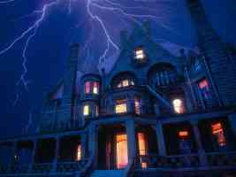 spooky house with lightening