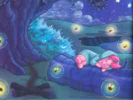 piglet sleeping in a glowbug lit woods