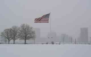 american flag in winter