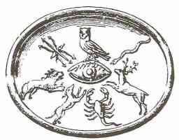 gnostic amulet with astrological symbols surrounding the eye of god