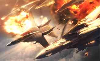 jet squadron diving thru explosions