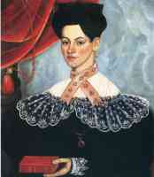 woman with pink neck ribbon