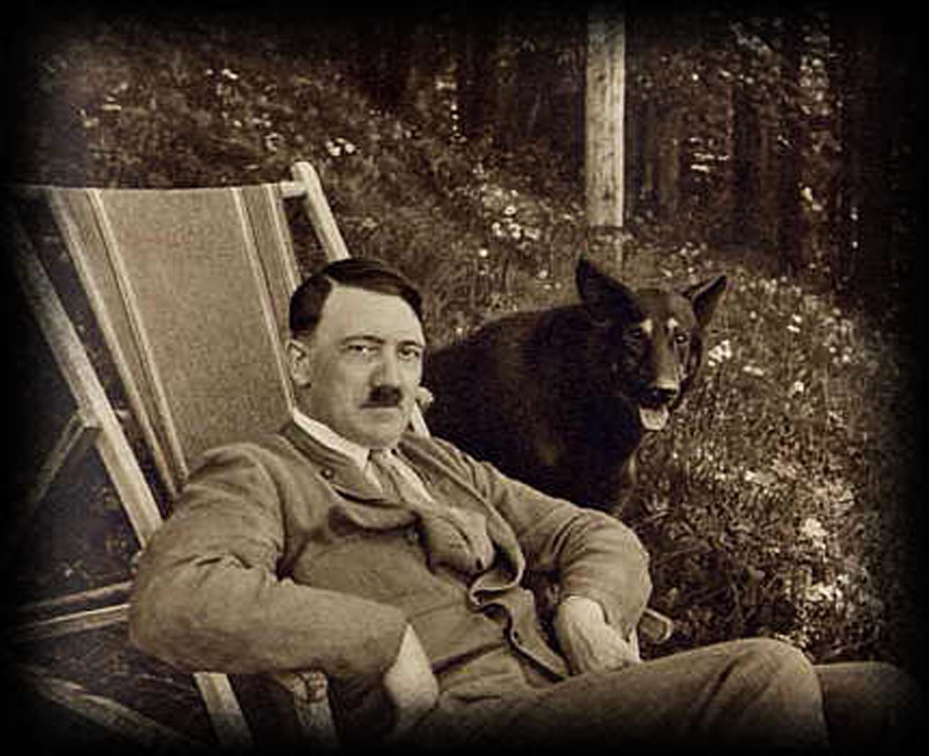 Hitler Sitting On Deck Chair Next To Dog