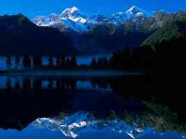 Landscape Lake Matheson Reflects Mount Tasman and Mount Cook New Zealand