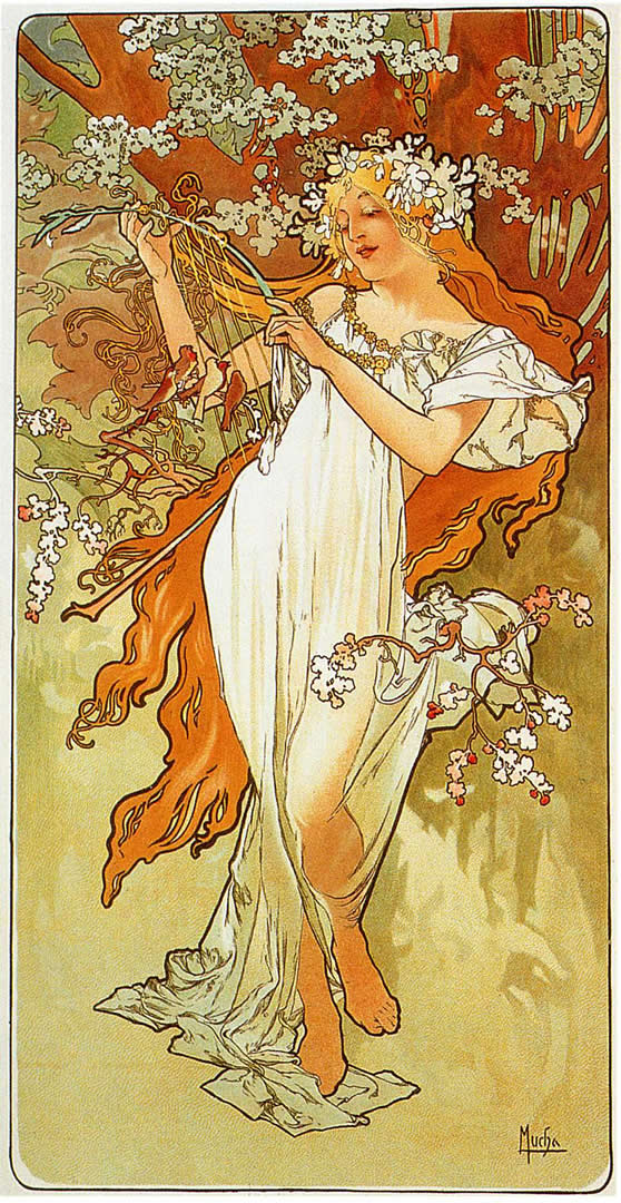 The Seasons Spring Alphonse Mucha Wallpaper Image