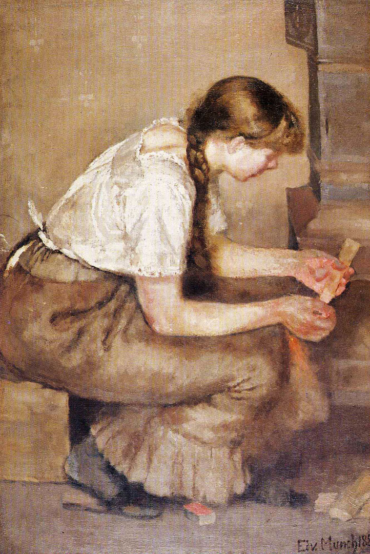 munch edvard woman crouching paintings stove kindling 1883 edward early artwork category morning cat