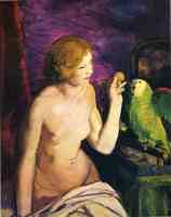 nude girl and parrot