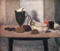 still life with fruit cups and sheet