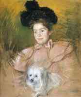 woman in rasbery costume holding a dog