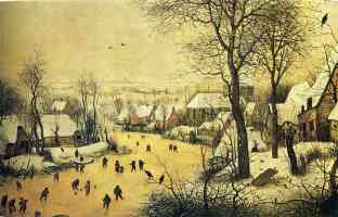 winter landscape with skaters and a bird trap