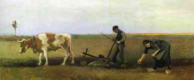 ploughman with woman planting potatoes