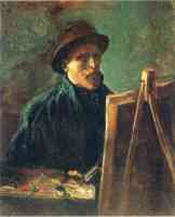self portrait with hat canvas and easel