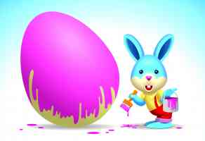 easter bunny painting an egg purple