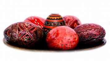 selection of patterned red easter eggs