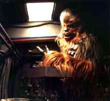 chewbacca tinkering with the millenium falcon