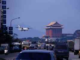airplane coming to land in chinese city