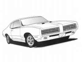 1969 Pontiac GTO Coupe Art Work BW