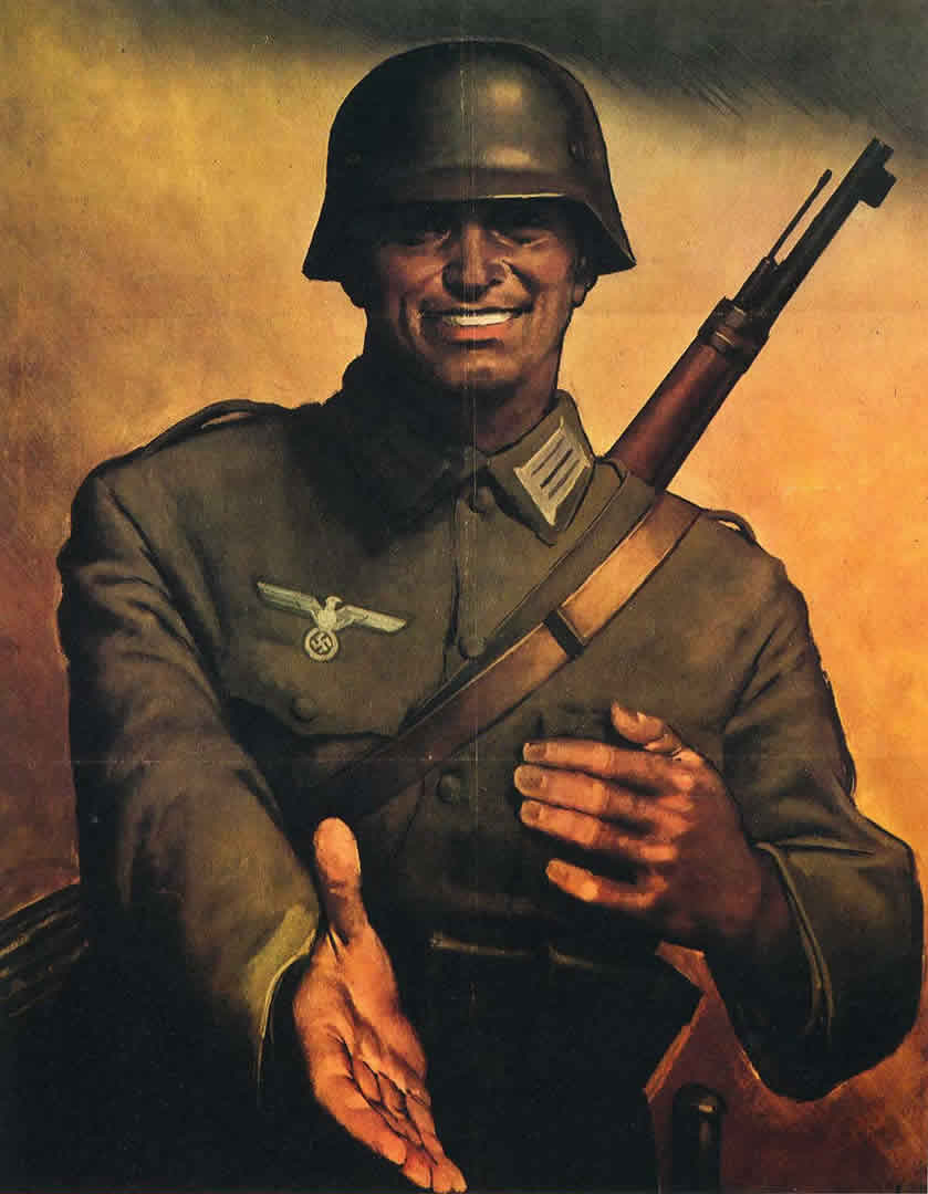 Nazi Soldier Shaking Hands - Vintage Propaganda Posters